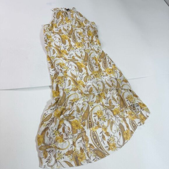 Mlle Gabrielle Dress Womens Extra Large Yellow Sleeveless Paisley Pattern Maxi - Picture 2 of 10